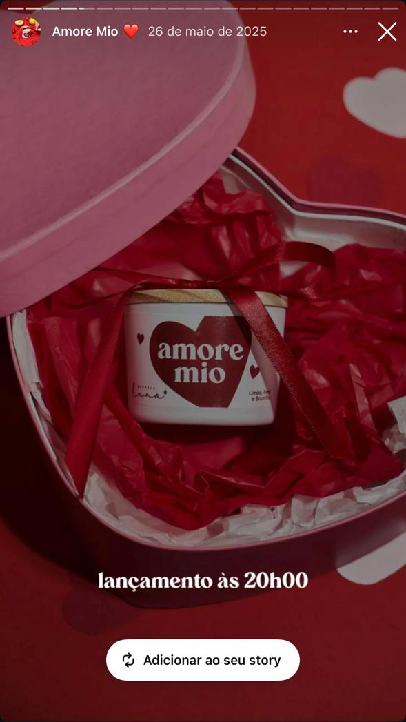 Arte para a campanha Amore Mio nas redes sociais da Candela Luna