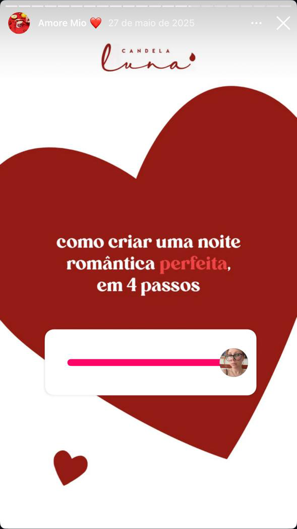 Arte de stories para a campanha Amore Mio nas redes sociais da Candela Luna
