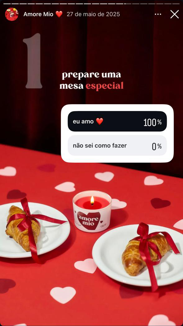 Arte de stories para a campanha Amore Mio nas redes sociais da Candela Luna