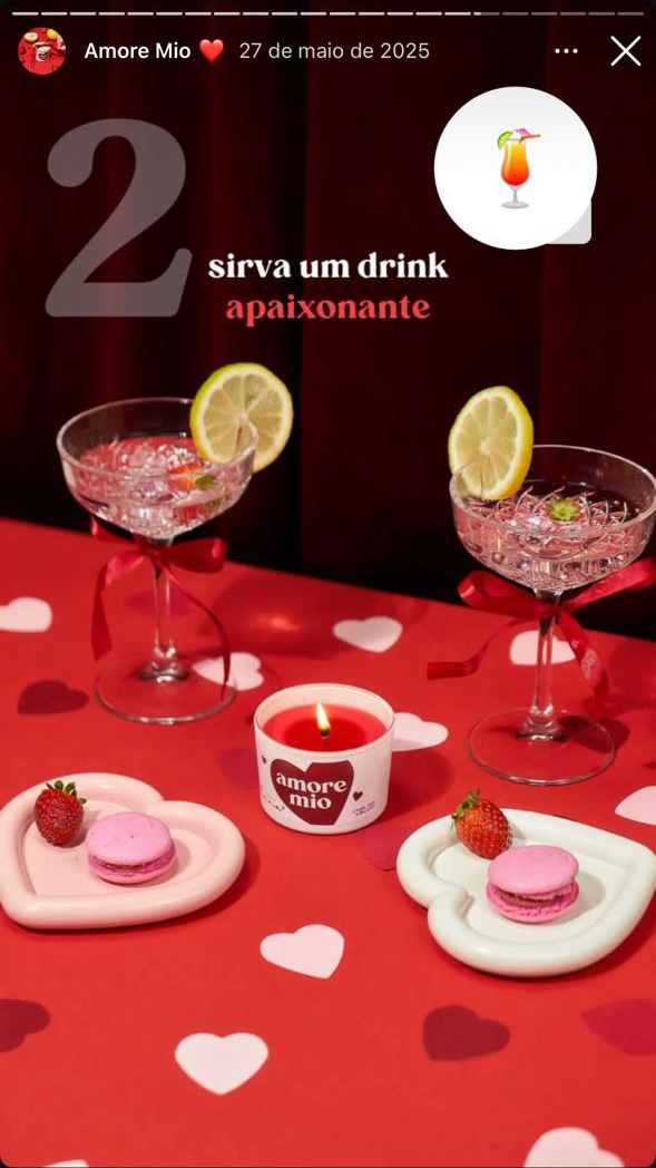 Arte de stories para a campanha Amore Mio nas redes sociais da Candela Luna
