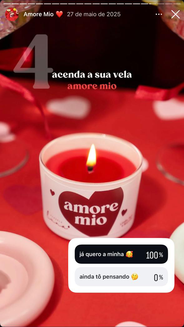 Arte de stories para a campanha Amore Mio nas redes sociais da Candela Luna