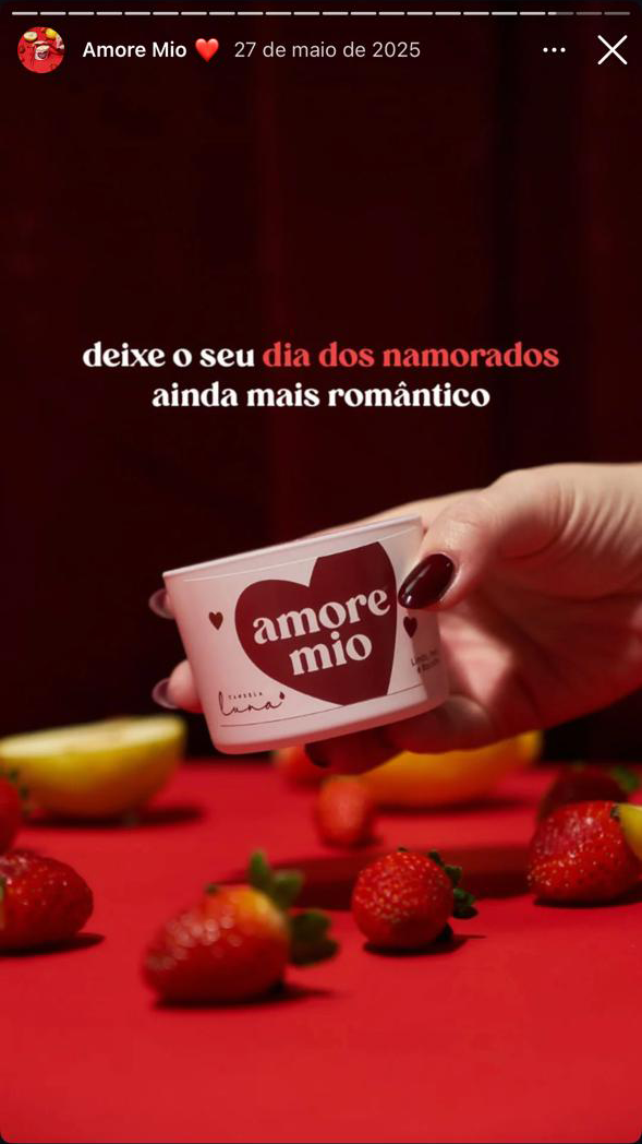 Arte de stories para a campanha Amore Mio nas redes sociais da Candela Luna