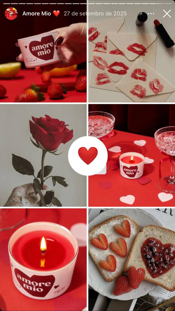 Arte de stories para a campanha Amore Mio nas redes sociais da Candela Luna