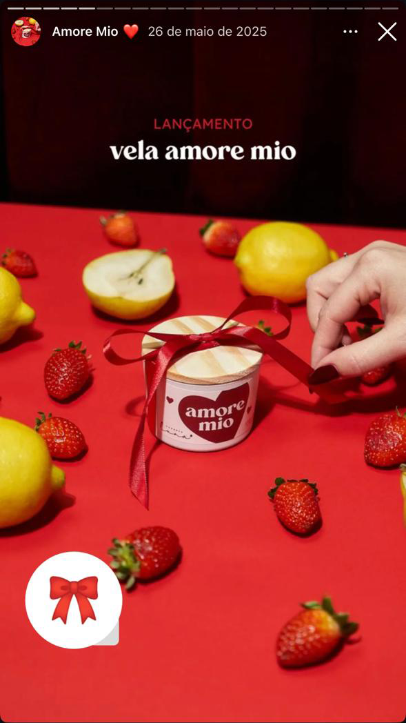 Arte de stories para a campanha Amore Mio nas redes sociais da Candela Luna