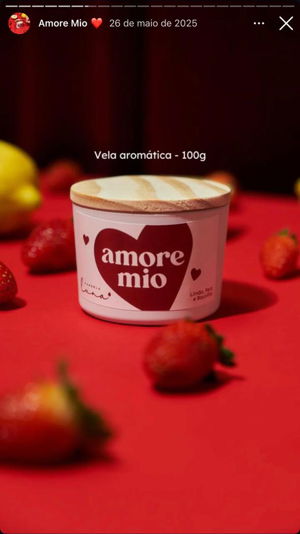 Arte de stories para a campanha Amore Mio nas redes sociais da Candela Luna