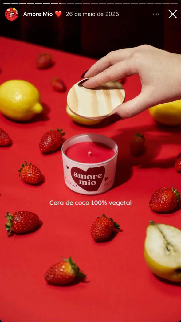 Arte de stories para a campanha Amore Mio nas redes sociais da Candela Luna
