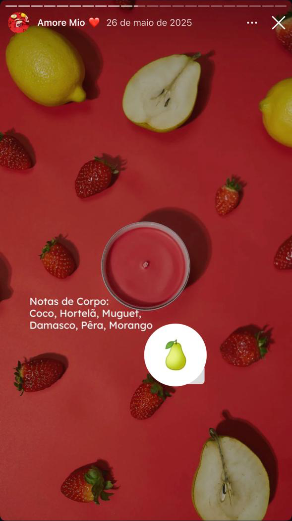 Arte de stories para a campanha Amore Mio nas redes sociais da Candela Luna