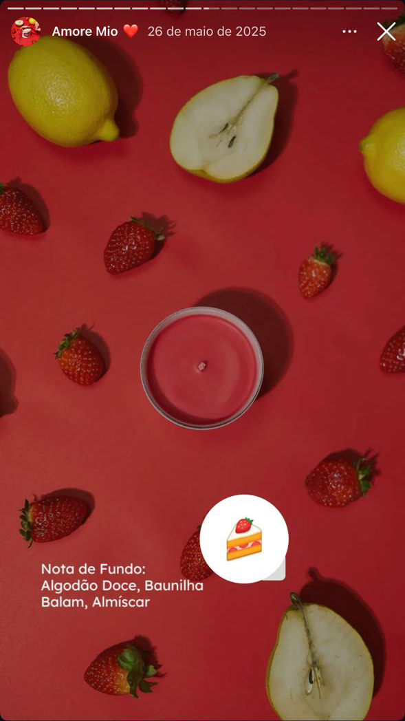 Arte de stories para a campanha Amore Mio nas redes sociais da Candela Luna