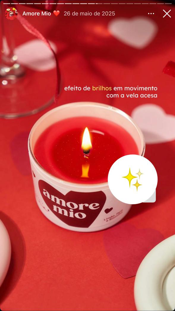 Arte de stories para a campanha Amore Mio nas redes sociais da Candela Luna